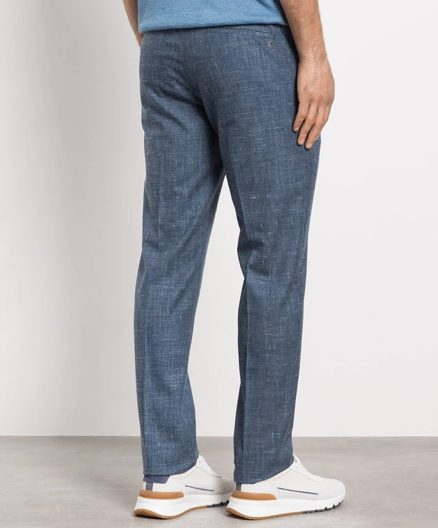 Blue Trousers Made Of Cashmere, Wool, Silk And Linen 4 Blue Trousers Made Of Cashmere, Wool, Silk And Linen - Image 4
