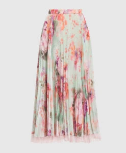 TWINSET Green Skirt With Pleating In A Floral Print
