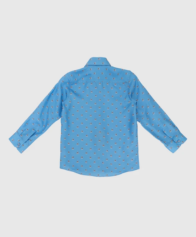 Children's Blue Patterned Silk Shirt 2 Children's Blue Patterned Silk Shirt - Image 2