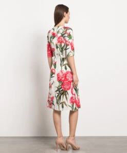 Dolce & Gabbana White Silk Dress With Carnation Print -Summer Fashion Clothing 6487d26d 53e2 4b72 b7f2 6467f12e6241