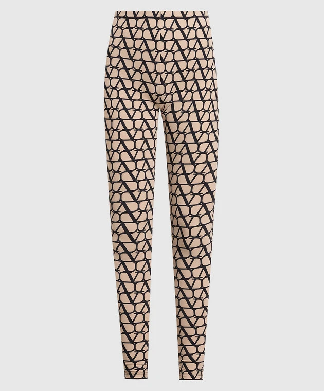 Valentino Beige Leggings In Toile Iconographe Print 1 Valentino Beige Leggings In Toile Iconographe Print