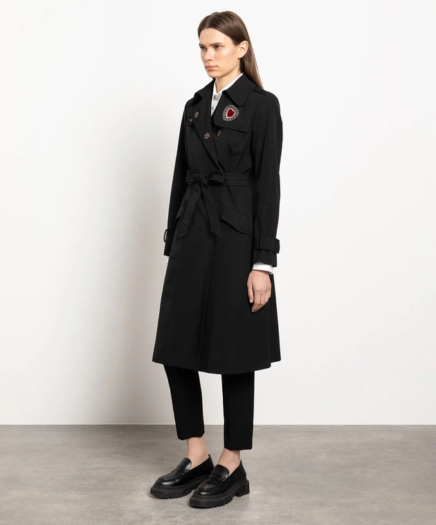 Dolce & Gabbana Black Double-breasted Trench Coat With Appliqué 3 Dolce & Gabbana Black Double-breasted Trench Coat With Appliqué - Image 3