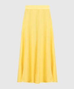 Yellow Midi Skirt Made Of Linen