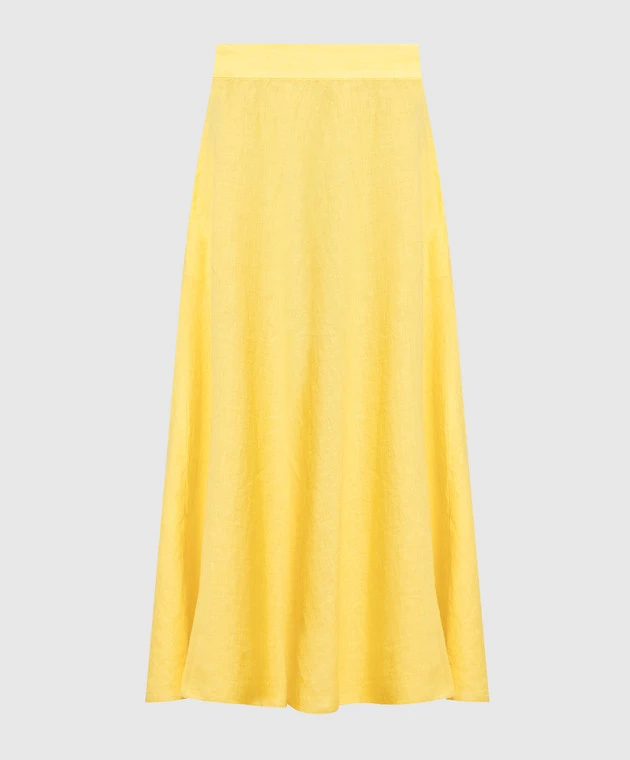 Yellow Midi Skirt Made Of Linen 1 Yellow Midi Skirt Made Of Linen
