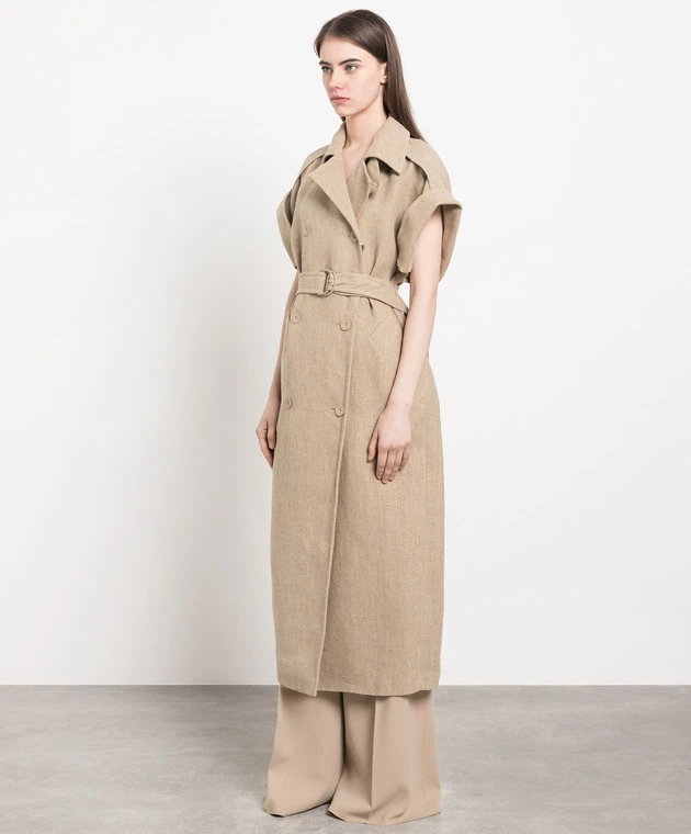 Max Mara Beige Double-breasted Linen Trench Coat 3 Max Mara Beige Double-breasted Linen Trench Coat - Image 3
