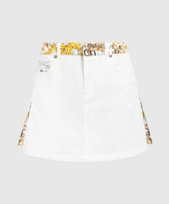Versace Jeans Couture White Denim Skirt With Logo Couture Print