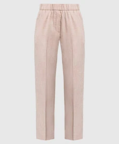 Peserico Brown Linen And Wool Trousers With Monil Chain