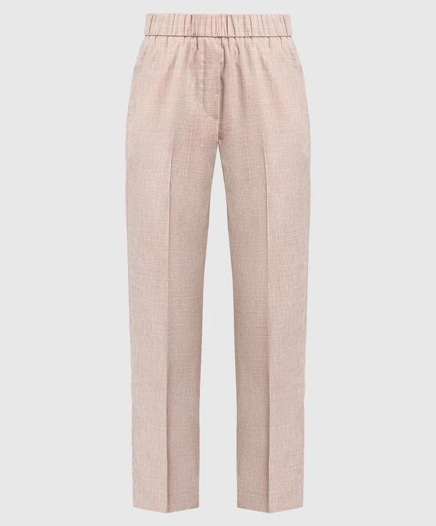 Peserico Brown Linen And Wool Trousers With Monil Chain 1 Peserico Brown Linen And Wool Trousers With Monil Chain