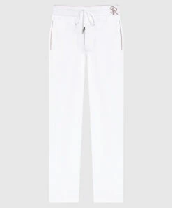 White Sweatpants With A Logo Pattern
