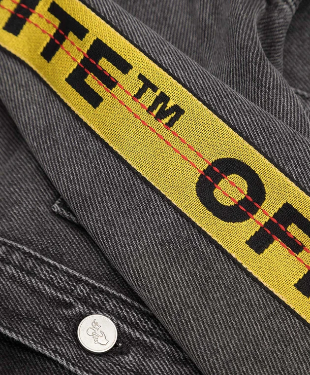 Off-White Industrial Children's Dark Gray Denim Jacket With Branded Inserts 3 Off-White Industrial Children's Dark Gray Denim Jacket With Branded Inserts - Image 3
