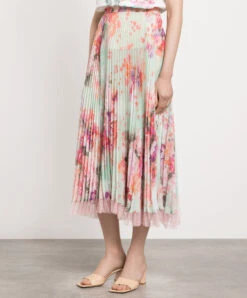 TWINSET Green Skirt With Pleating In A Floral Print -Summer Fashion Clothing 6c66f1bf 5cea 487f 909d 2e75071f8211