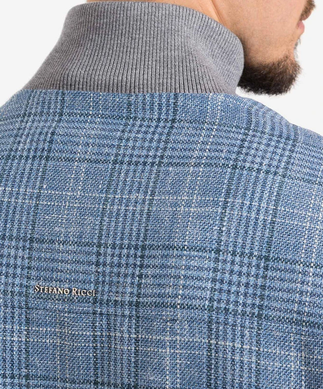 Blue Checked Wool, Silk, Linen And Cashmere Jacket 5 Blue Checked Wool, Silk, Linen And Cashmere Jacket - Image 5