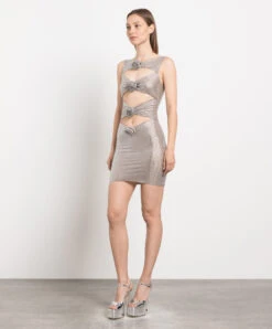 Silver Mini Dress With Crystals -Summer Fashion Clothing 742fc2ec d9e5 48bf afec a1d4db169b72