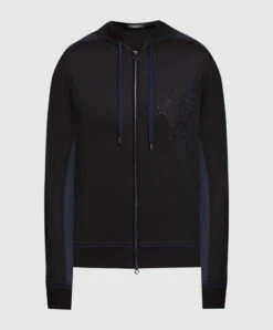 Black Sports Jacket With Logo Embroidery