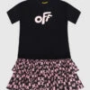 Off-White Children's Black T-shirt Dress With Logo Print