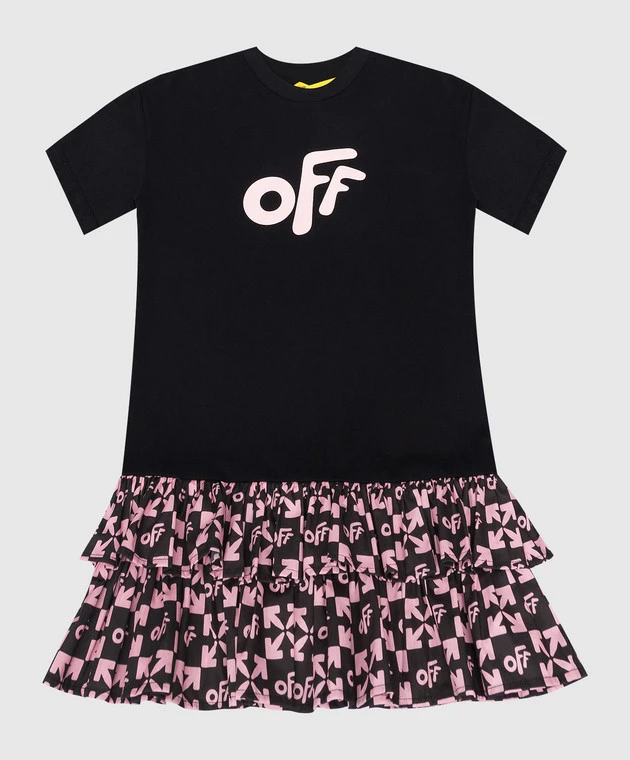 Off-White Children's Black T-shirt Dress With Logo Print 1 Off-White Children's Black T-shirt Dress With Logo Print