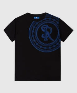 Children's Black T-shirt With Monogram Embroidery