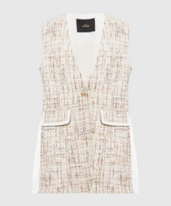 Beige Tweed Vest With Sequins