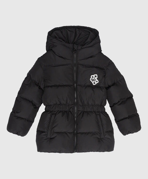 Off-White Children's Black Quilted Jacket With Off Rounded Print 1 Off-White Children's Black Quilted Jacket With Off Rounded Print