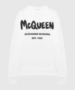 Alexander McQueen White Sweatshirt With Mcqueen Graffiti Print