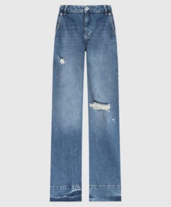 Blue Flared Jeans With A Distressed Effect