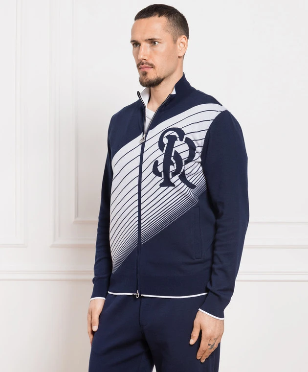 Blue Sports Jacket With A Logo Pattern 3 Blue Sports Jacket With A Logo Pattern - Image 3