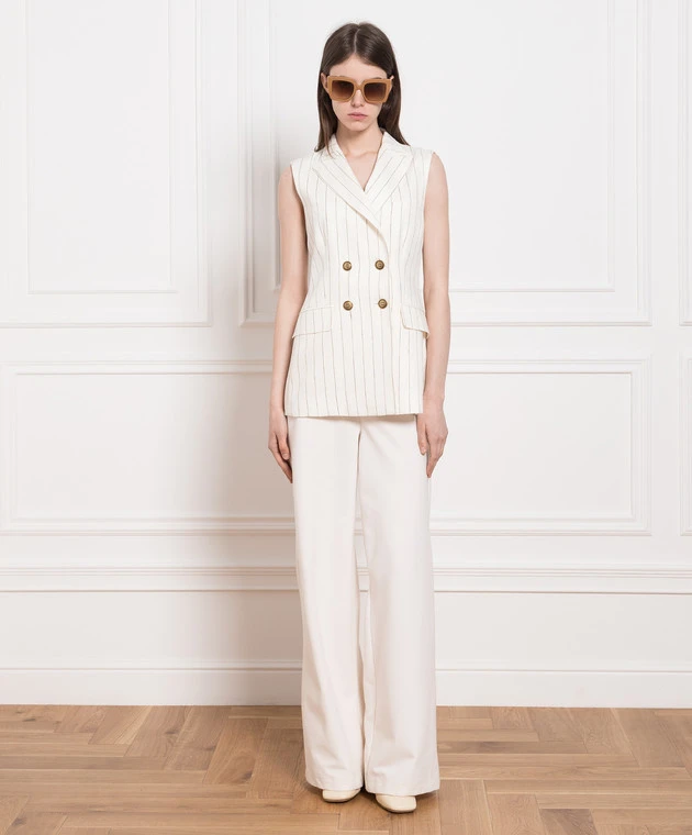 Max Mara White Double-breasted Striped Vest 2 Max Mara White Double-breasted Striped Vest - Image 2