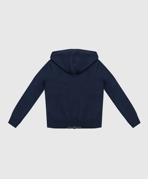 Children's Dark Blue Jacket In Cashmere, Silk And Leather 2 Children's Dark Blue Jacket In Cashmere, Silk And Leather - Image 2