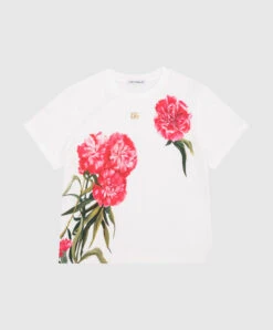 Dolce & Gabbana Children's White T-shirt With A Print Of Carnations