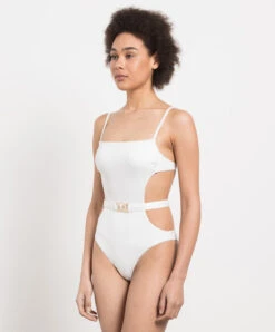 Max Mara White Swimsuit With Metal Logo -Summer Fashion Clothing 933d2efb 67c6 4057 b551 3c35b8a72508