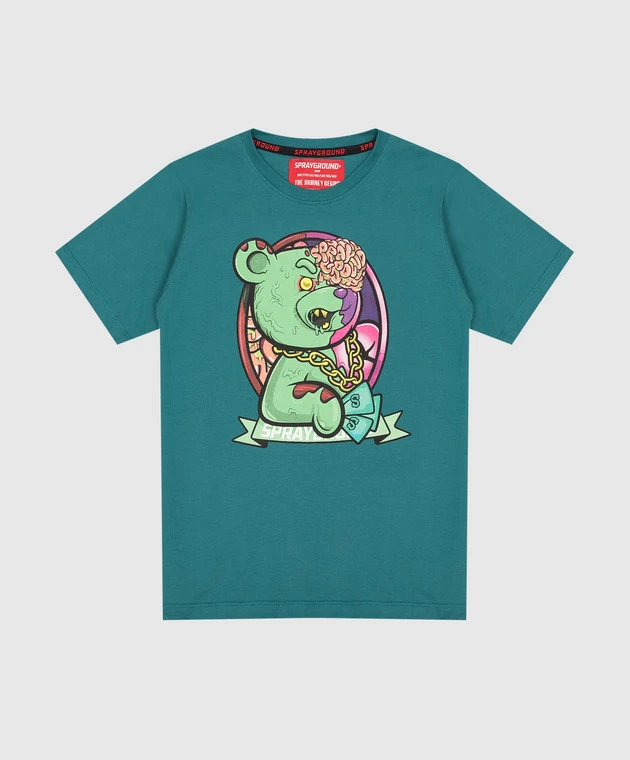 SPRAYGROUND Children's Green T-shirt With A Zombie Bear Print 1 SPRAYGROUND Children's Green T-shirt With A Zombie Bear Print