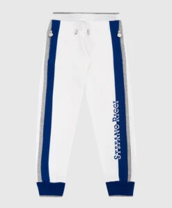 Children's White Embroidered Joggers