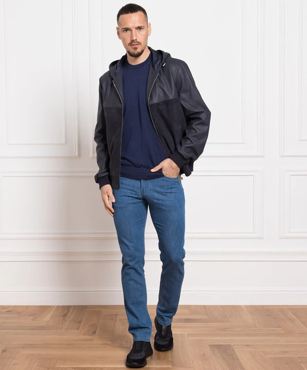 Blue Leather Jacket With Perforation 2 Blue Leather Jacket With Perforation - Image 2