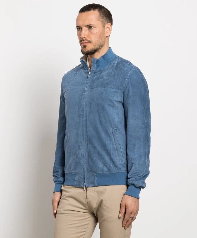 Blue Leather Bomber Jacket 3 Blue Leather Bomber Jacket - Image 3