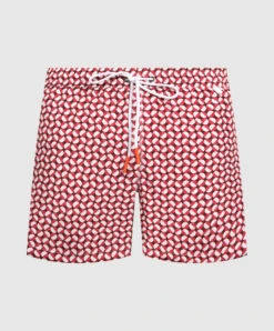 Burgundy Printed Swim Shorts
