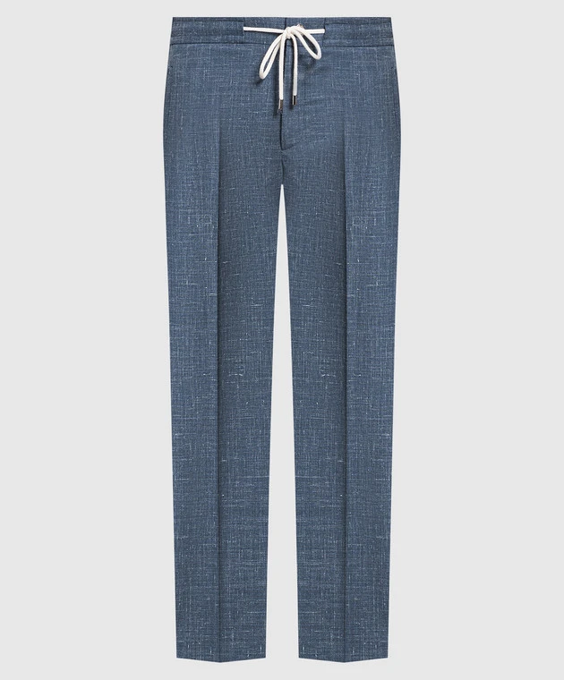 Blue Trousers Made Of Cashmere, Wool, Silk And Linen 1 Blue Trousers Made Of Cashmere, Wool, Silk And Linen