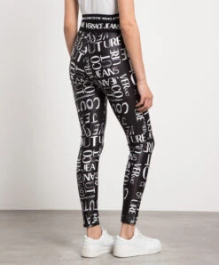 Versace Jeans Couture Black Leggings In Logo Brush Couture Print -Summer Fashion Clothing 9b9cf077 6429 44b4 80b9 846172763fac