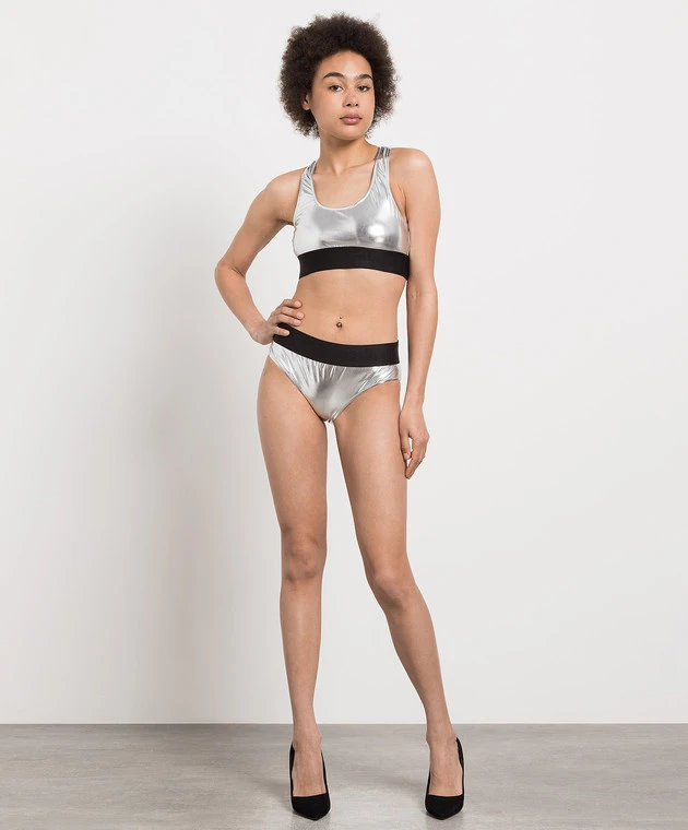 Dolce & Gabbana Silver Swimsuit With Logo 2 Dolce & Gabbana Silver Swimsuit With Logo - Image 2