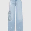 Off-White Blue Cargo Jeans With A Distressed Effect