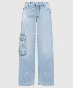 Off-White Blue Cargo Jeans With A Distressed Effect