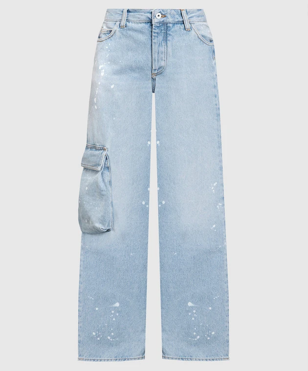 Off-White Blue Cargo Jeans With A Distressed Effect 1 Off-White Blue Cargo Jeans With A Distressed Effect