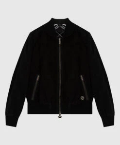 Children's Black Suede Bomber Jacket With Emblem