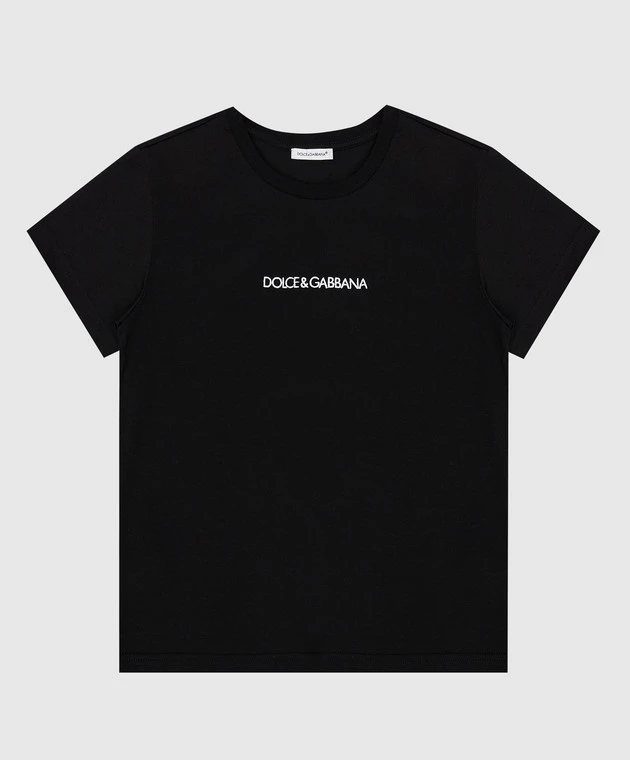 Dolce & Gabbana Children's Black T-shirt With Contrasting Logo Embroidery 1 Dolce & Gabbana Children's Black T-shirt With Contrasting Logo Embroidery