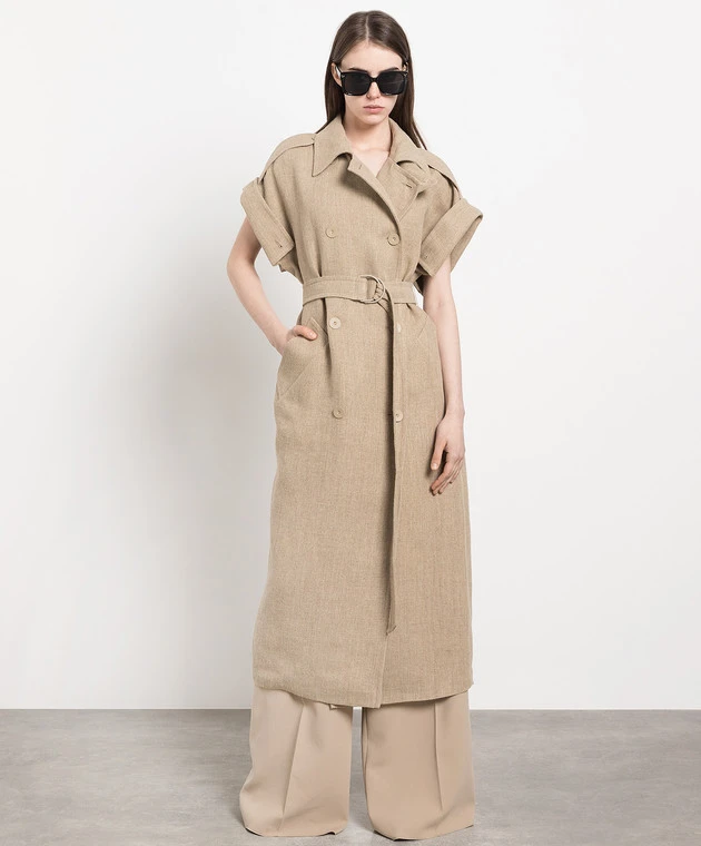 Max Mara Beige Double-breasted Linen Trench Coat 2 Max Mara Beige Double-breasted Linen Trench Coat - Image 2
