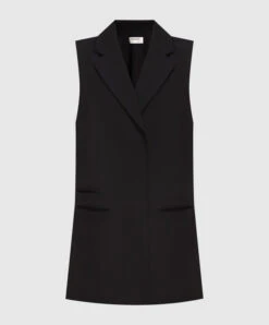 Black Vest Made Of Wool With Slits