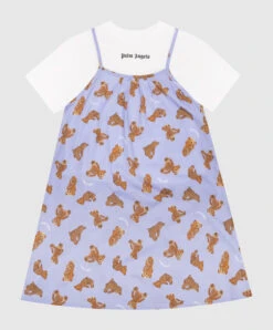Palm Angels Children's Purple Dress In Bear Print