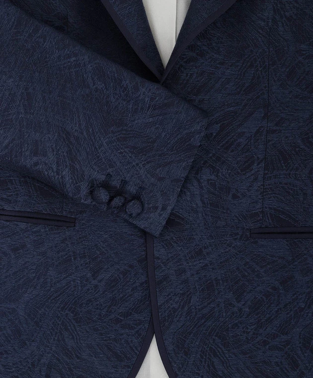 Children's Dark Blue Patterned Silk Jacket 3 Children's Dark Blue Patterned Silk Jacket - Image 3