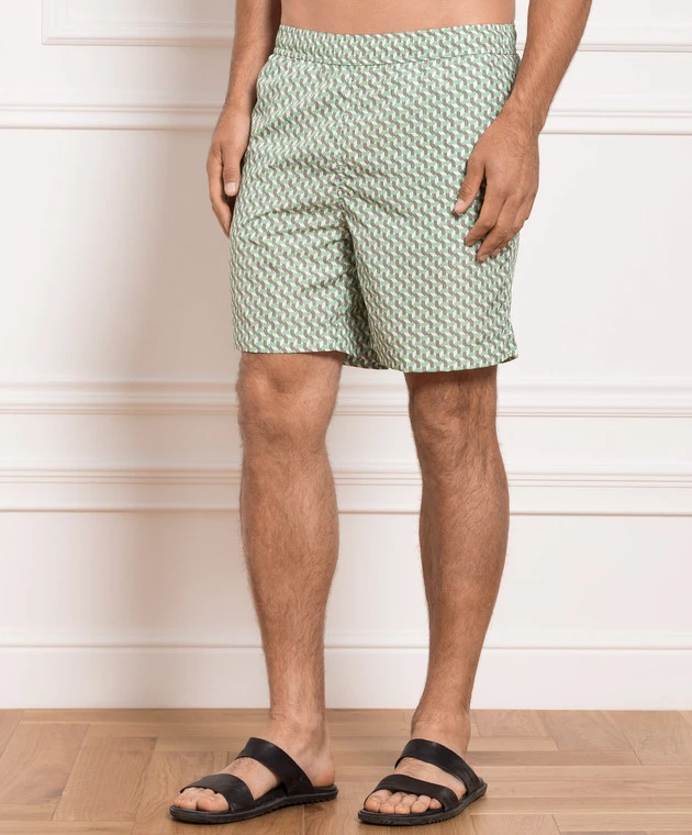 Green Swimming Shorts In A Geometric Print 3 Green Swimming Shorts In A Geometric Print - Image 3
