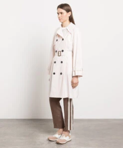 Peserico Pink Double-breasted Trench Coat With Monil Chain -Summer Fashion Clothing ae12bf8e b90f 40dd 9b55 b4901e268be6