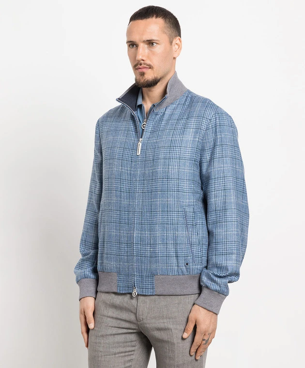 Blue Checked Wool, Silk, Linen And Cashmere Jacket 3 Blue Checked Wool, Silk, Linen And Cashmere Jacket - Image 3